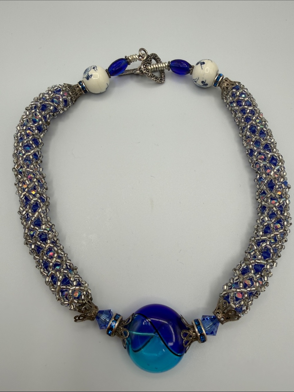Artisan Blue Chinoiserie Porcelain & Art Glass Statement Choker